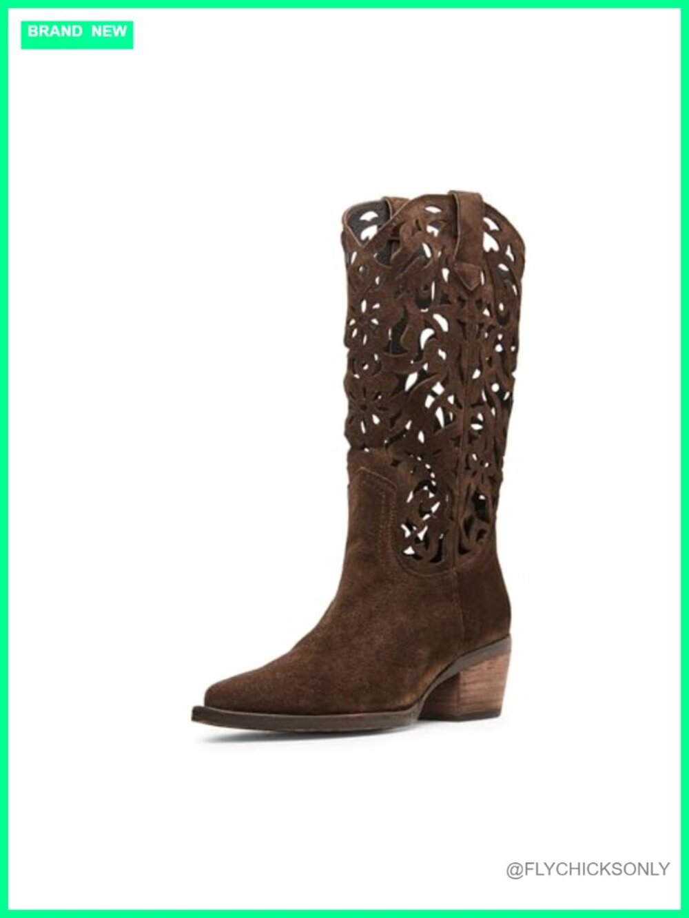 Suede Calf High Fashion Boot Closed Toe Block Heel Cutout